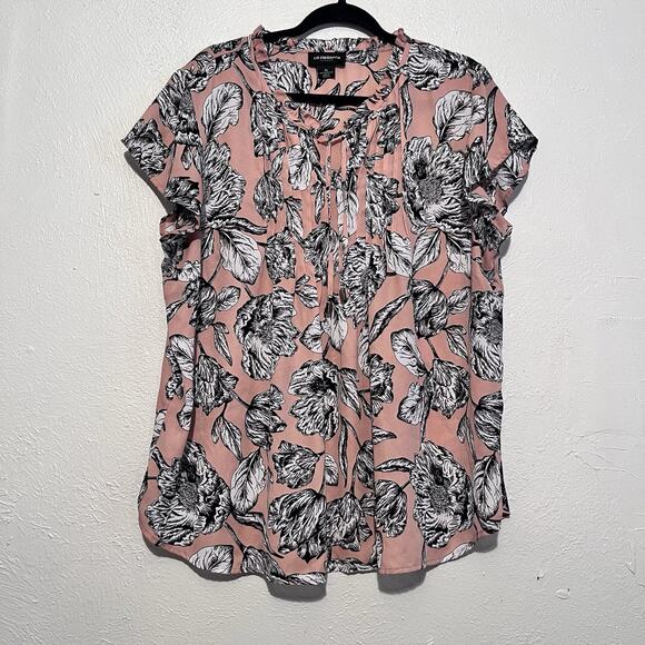 Liz Claiborn Career Short Sleeve Tie Neck Pullover Floral Blouse‎ Size XL - Picture 1 of 7
